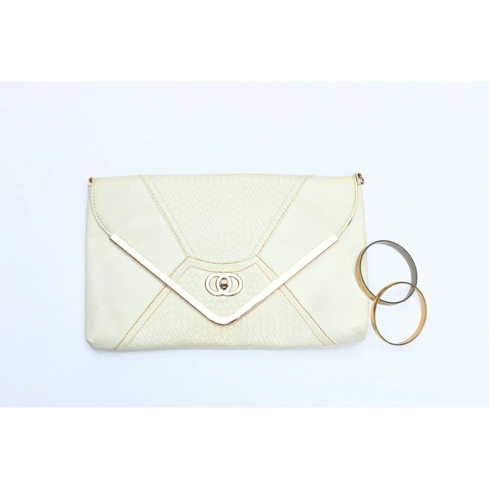 Vintage White Leather Envelope Clutch Handbag - Picture 1 of 9